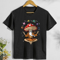 Cute Style Cartoon Mushroom Old Man Printed Pattern Short Sleeve T-shirt