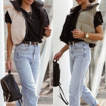 Fashion Solid Color Stand Collar Drawstring Hem Vest