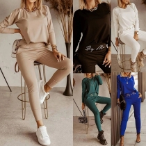 Fashion Solid Color Long Sleeve Round Neck T-shirt + Tight Pants Two-piece Set
