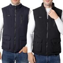 Fashion Solid Color Sleeveless Stand Collar Front-pocket Man's Vest