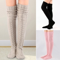 Fashion Solid Color Over-the-knee Knit Stockings  2 Pair/Set