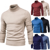 Fashion Solid Color Long Sleeve Turtleneck Man's Knit Top