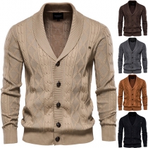 Fashion Solid Color Long Sleeve V-neck Single-breasted Man's Knit Cardigan