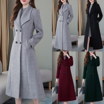 Fashion Solid Color Long Sleeve Lapel Double-breasted Slim Fit Woolen Coat