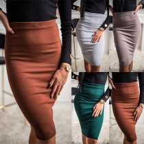 Fashion Solid Color High Waist Slim Fit Skirt