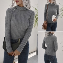 Fashion Solid Color Long Sleeve Turtleneck Slim Fit Knit Top