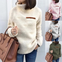 Fashion Solid Color Long Sleeve High Collar Plush Top