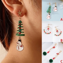 Cute Style Snowman Christmas Tree Pendant Asymmetric Earrings