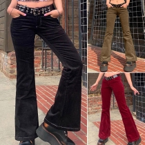 Fashion Solid Color High Waist Slim Fit Corduroy Flared Pants