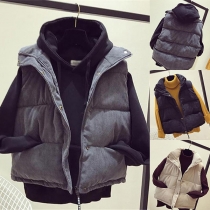 Fashion Solid Color Sleeveless Stand Collar Corduroy Vest
