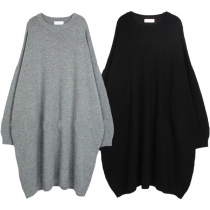Chic Style Solid Color Dolman Sleeve Round Neck Loose Knit Dress