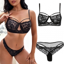 Sexy Hollow Out See-through Lace Spliced Lingerie Set