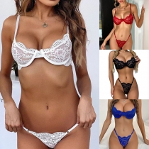 Sexy Solid Color See-through Lace Lingerie Set with Bow-knot Choker