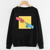 Cute Cartoon Printed Long Sleeve Round Neck T-shirt