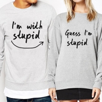Fashion Letters Printed Long Sleeve Round Neck Couple Sweatshirt