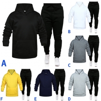 Simple Style Long Sleeve Hooded Solid Color Sweatshirt + Pants Man's Sports Suit