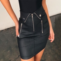 Fashion High Waist Flanging Slim Fit Black Skirt