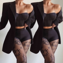 Sexy Chain Sling Crop Top + See-through Lace Spliced Pants Two-piece Set