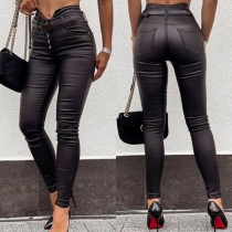 Fashion High Waist Slim Fit PU Leather Pants