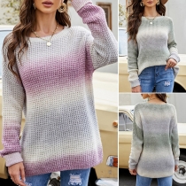 Fashion Color Gradient Long Sleeve Round Neck Loose Pullover Sweater