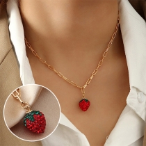 Fresh Style Rhinestone Inlaid Strawberry Pendant Necklace
