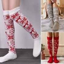Fashion Christmas Printed Over-the-knee Knit Socks Stockings