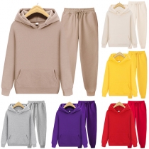 Fashion Solid Color Long Sleeve Hooded Sweatshirt + Pants Two-piece Set