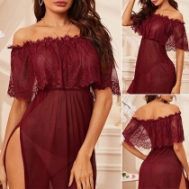 Sexy Backless Square Collar See-through Lace Nightwear Dress Lingerie