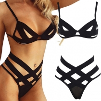 Sexy Solid Color Hollow Out Bandage Lingerie Set