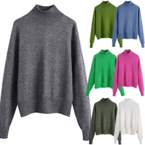 Fashion Solid Color Long Sleeve Mock Neck Knit Pullover Sweater