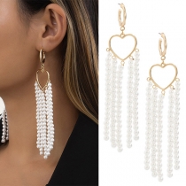 Fashion Pearl Tassel Heart Pendant Heart Earrings