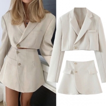 OL Style Long Sleeve Short-style Blazer Coat + Skirt Two-piece Set