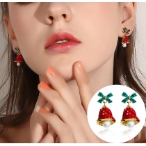 Cute Style Rhinestone Inlaid Bow-know Christmas Bell Shaped Stud Earrings
