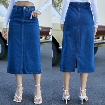 Fashion High Waist Back Slit Hem Slim Fit Denim Skirt