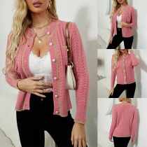 Sweet Style Long Sleeve Round Neck Single-breasted Knit Cardigan