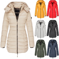 Fashion Solid Color Long Sleeve Hooded Slim Fit Thin Padded Coat