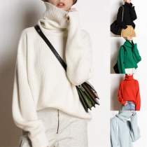Casual Style Long Sleeve Turtleneck Solid Color Loose Knit Pullover Sweater