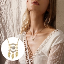 Fashion Rhinestone Inlaid Dreamcatcher Pendant S925 Silvery Necklace