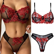 Sexy See-through Gauze Embroidery Lingerie Set