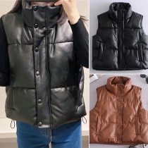 Fashion Solid Color Sleeveless Stand Collar Warm Vest