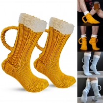 Cute Style Contrast Color 3D Beer Mug Socks Knit Floor Socks