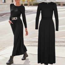Sexy High Waist Solid Color Maxi Dress with Long Sleeve