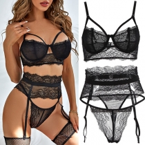 Sexy Backless Se-through Lace Lingerie Set Three-piece Set