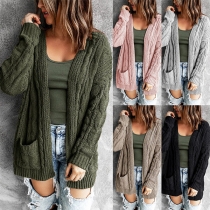 Fashion Solid Color Long Sleeve Loose Knit Cardigan