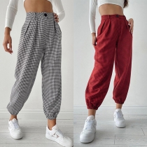 Fashion High Waist Plaid Printed Lantern Pants