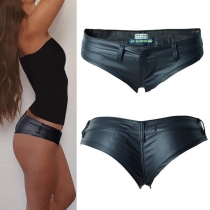 Sexy Artificial Leather Black Briefs Panty Hot Shorts