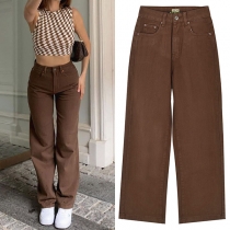 Fashion High Waist Loose Straight Coffee Jeans