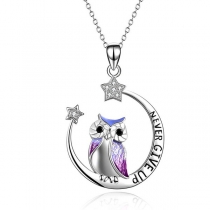 Creative Rhinestone Star Moon Owl  Ladies Necklace