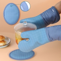 Contrast Color Heat-resisting Baking Oven Gloves + Insulation Mat Set