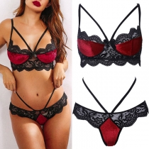 Sexy Contrast Color Lace Spliced Lingerie Set